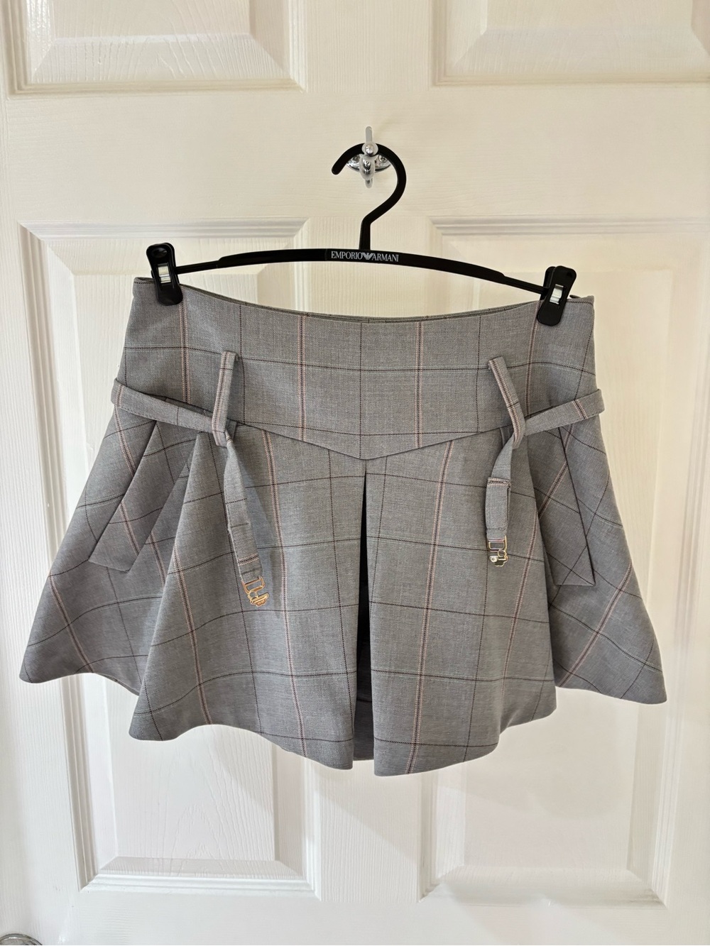Maje Gray Plaid Circle Skirt with Pink Windowpane